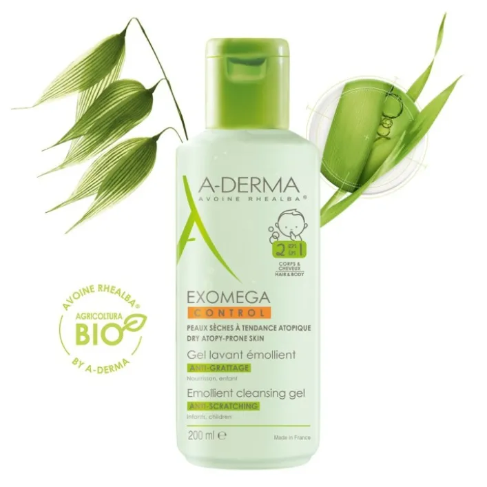 A-Derma Exomega Control Gel Corpo e Capelli 2 in 1 Neonati e Bambini 200 ml