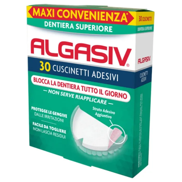 Algasiv Cuscinetti Adesivi Superiori per Protesi Dentaria 30 pezzi