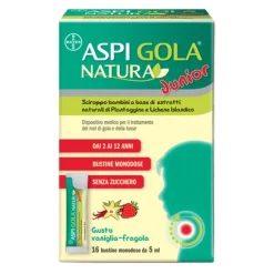 Aspi Gola Natura Junior Fragola e Vaniglia 16 Bustine - Dispositivo Medico per Mal di Gola e Tosse