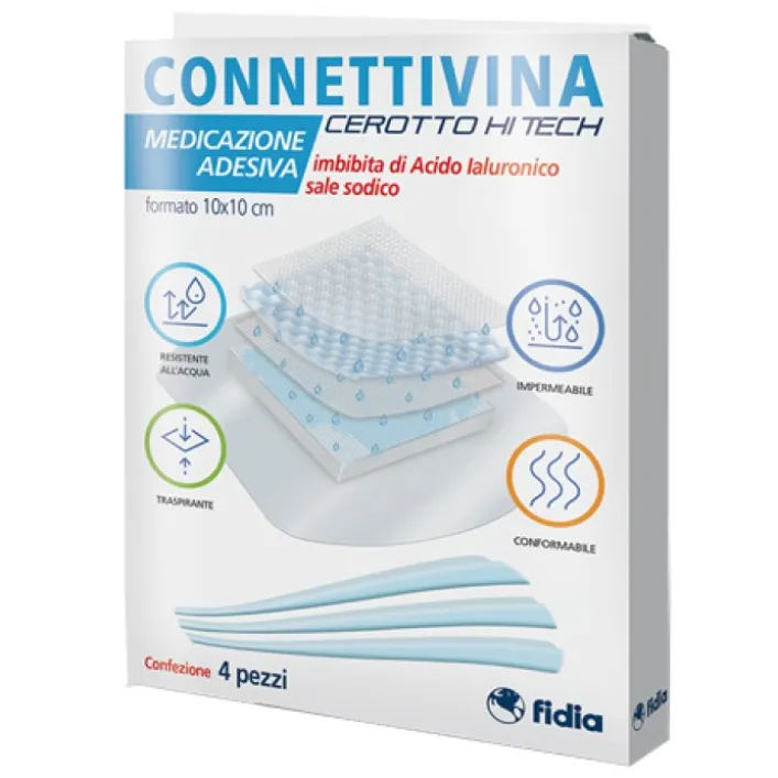 Connettivina Cerotto Hi Tech Medicazione Adesiva 10 x 10 cm 4 Pezzi
