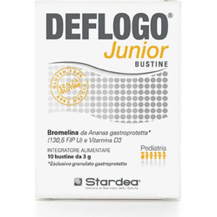 Deflogo Junior 10 Bustine - Integratore con Bromelina
