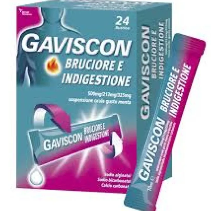 Gaviscon Bruciore e Indigestione Sospensione Orale Gusto Menta 24 Buste