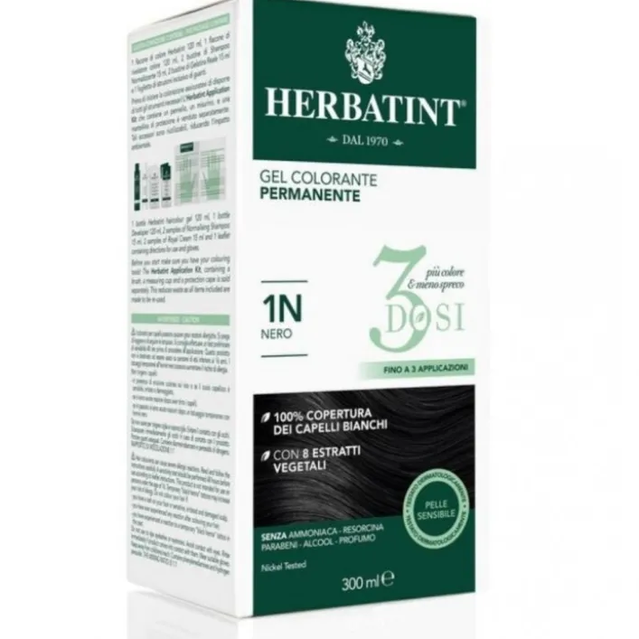 Herbatint Tintura per Capelli Gel Permanente 3 Dosi 1N Nero 300 ml