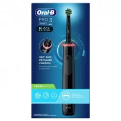 Oral-B Pro 3 Spazzolino Elettrico Serie 3000 Black Edition con 2 testine Oral-B Crossaction