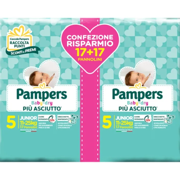 Pampers Baby Dry Junior Pannolini Taglia 5 da 11 - 25 kg 34 pezzi