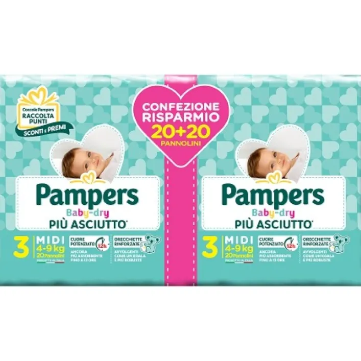Pampers Baby Dry Midi Pannolini Taglia 3 da 4 - 9 kg 40 pezzi