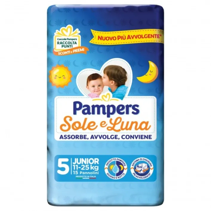 Pampers Sole e Luna Pannolini Taglia 5 Junior 11-25 Kg 15 pezzi