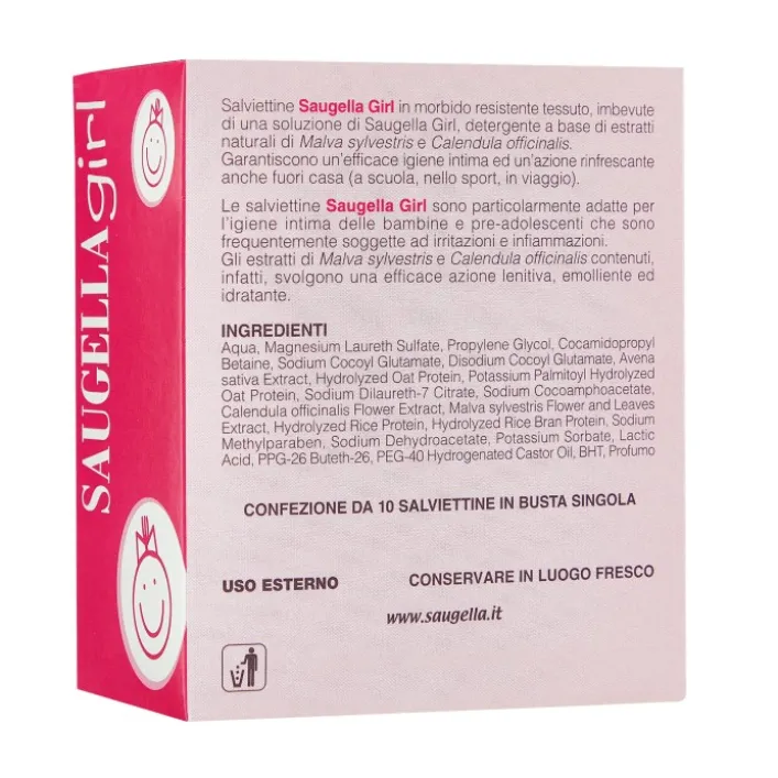 Saugella Girl Salviettine Intime 4-12 anni 10 Pezzi