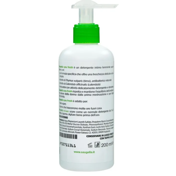 Saugella Youfresh Detergente Intimo Quotidiano Per Un'Azione Rinfrescante E Idratante 200 ml