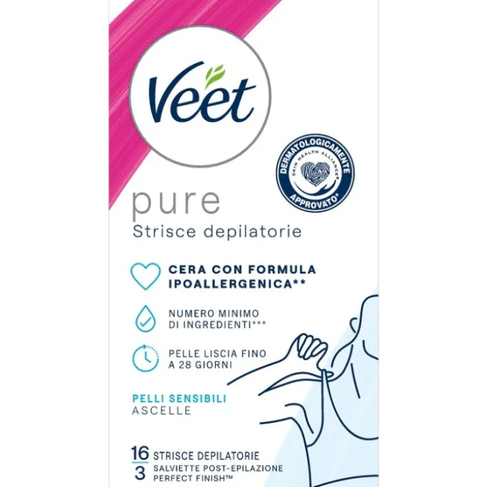 Veet Minima Strisce Depilatorie Ascelle e Bikini 16 Pezzi