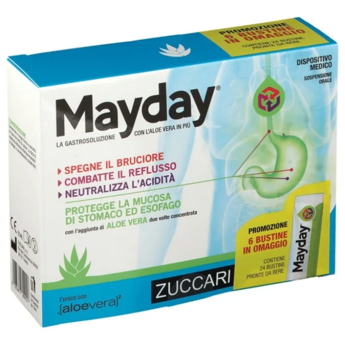 Zuccari Mayday 24 Bustine - Dispositivo Medico per il Bruciore di Stomaco e Reflusso